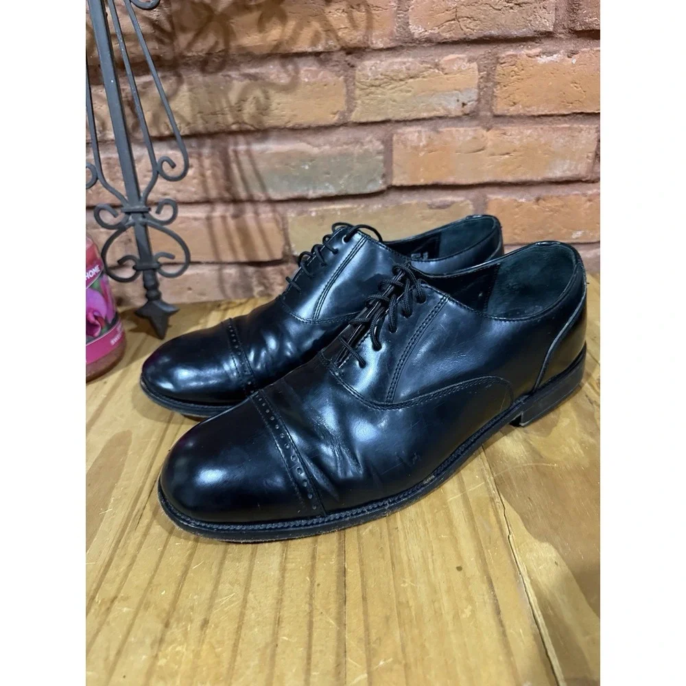 David Taylor 10.5 M Loafers‎ Black Leather Oxfords Round Toe Slip On Shoes